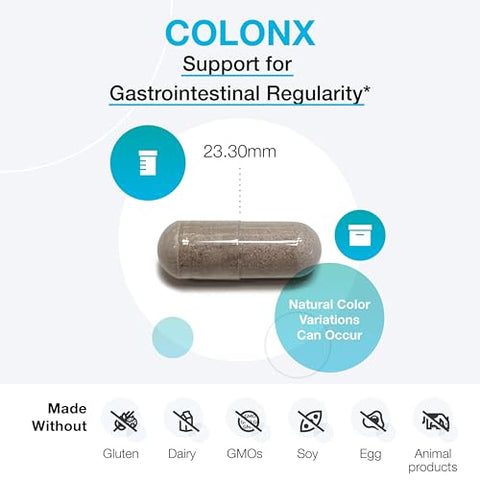 ColonX – Suporte para Motilidade GI, Volume das Fezes, Digestão, Assimilação e Eliminação – Suplemento Triphala com Citrato de Magnésio, Aloe Vera do Cabo (60 Cápsulas) - XYMOGEN