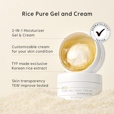 Gel e Creme de Arroz Puro, Extrato Exclusivo de Arroz Coreano Nutritivo, Testado por Dermatologistas, Ceramida, Hidratante Coreano para Pele Seca, Sem Fragrância, 80ml - THANKYOU FARMER