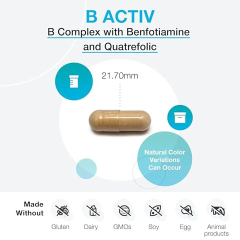 B Activ Complexo de Vitamina B com Benfotiamina, Metilfolato, Biotina, Vitamina B6 – Suplemento Energético Vitamina B12 (Metilcobalamina b12) – Suporte Adrenal Suporte de Humor - XYMOGEN
