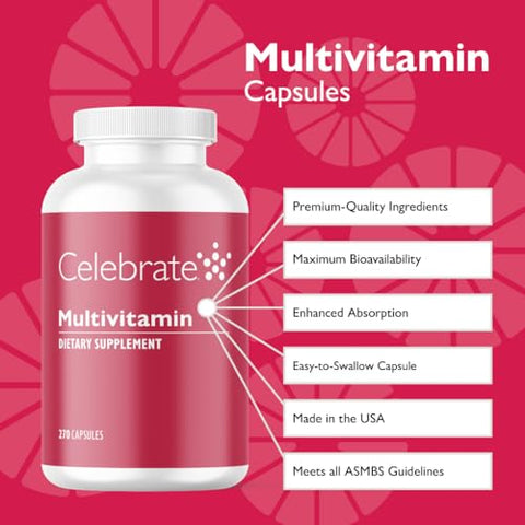Celebrate Bariatric Supplements - Celebrate Vitamins Bariatric Multivitamínico, Sem Ferro – Pós Bypass Gástrico | 60 cápsulas