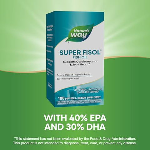 Nature's Way - Óleo de Peixe Premium Super Fisol da Nature’s Way, Fonte Sustentável, Testado para PCBs, Metais Pesados e Impurezas, 70% EPA/DHA, 180 Softgels