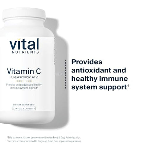 Vitamina C 1000mg (Ácido Ascórbico Puro) | Suplemento Vegano Antioxidante para Suporte Imunológico e Absorção de Ferro* | Livre de Glúten, Laticínios e Soja | Não-OGM | 220g - Vital Nutrients
