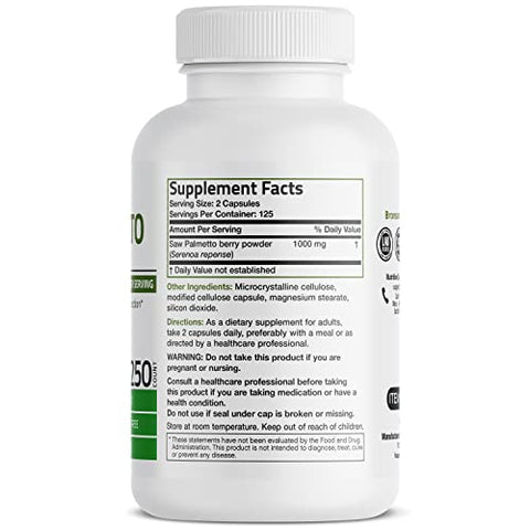 Saw Palmetto 1000 MG por Porção Extra Forte – Suporte à Saúde da Próstata – 100% Natural - Bronson