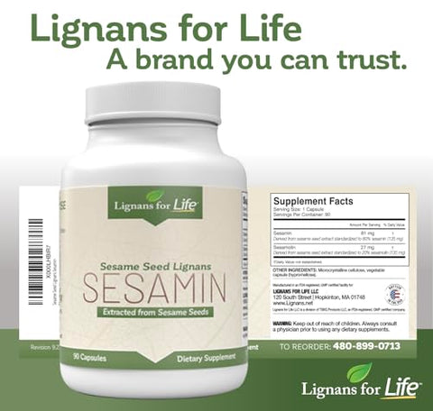 Lignans For Life - Lignanas Para a Vida Sesamin para Pessoas – 90 Cápsulas, 15x Mais Sesamin do que Sementes de Gergelim, 540mg de Extrato de Semente de Gergelim, 81mg de Sesamin, 27mg de Sesamolina – Potencializador Hepático