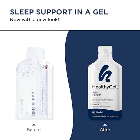 REM Sleep – Suplemento líquido em gel de força extra para auxiliar o sono em adultos – Durma profundamente com melatonina e melissa – 30 pacotes em gel - Healthycell