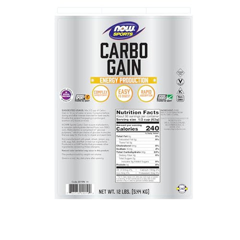 Sports Nutrition, Carbo Gain Powder (Maltodextrina), Absorção Rápida, Produção de Energia, 12 Libras - NOW Foods