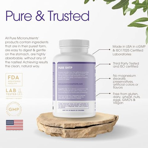 Pure Micronutrients - Pure 5-HTP (5-Hidroxitriptofano) Plus GABA – Sono e Humor – 60 cápsulas