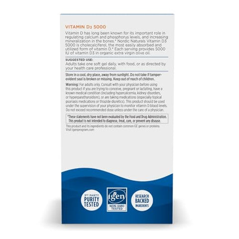 Vitamina D3 5000, Laranja – 120 Mini Cápsulas – 5000 UI Vitamina D3 – Suporta ossos saudáveis, humor - Nordic Naturals