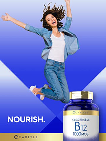 Vitamina B12 Absorvível 1000mcg | 400 Softgels | Sem OGM e Livre de Glúten | Marca Carlyle - Carlyle