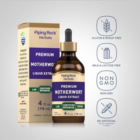 Tintura de Motherwort Piping Rock | 118 ml | Extrato Herbal Líquido | Botânico Premium Certificado | Sem GMO, Sem Glúten