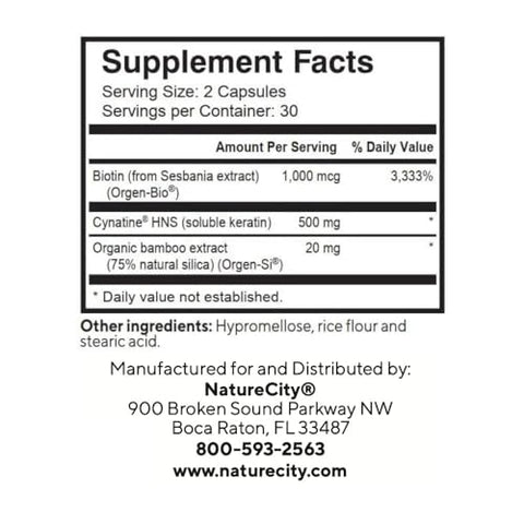 NatureCity - True-HNS Cynatine Keratin e Biotina Vegetal | Cápsulas Veggie 120 un. | Cabelos e Unhas Mais Fortes e Saudáveis | Não Transgênico
