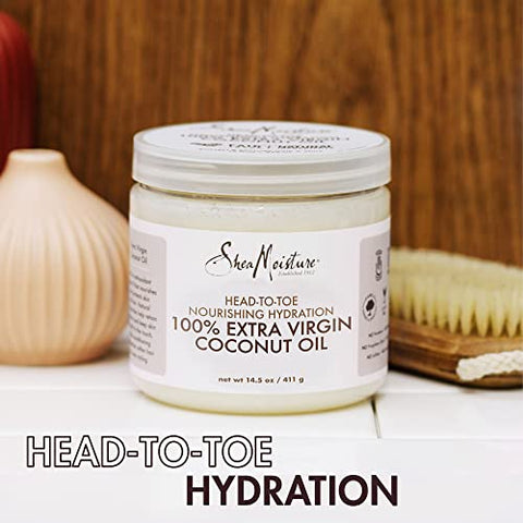SheaMoisture - Shea Moisture Óleo de Coco 100% Extra Virgem para Cuidados com a Pele, Hidratante para Gestantes contra Estrias, Óleo de Coco Puro para Cuidados com o Cabelo, Vitamina E, Removedor de Maquiagem de Óleo de Coco