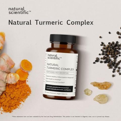 NATURAL SCIENTIFIC - Suplemento de Cúrcuma – com Curcumina e Pimenta Preta (Piperina) – 30 Cápsulas – Premium Alimentar