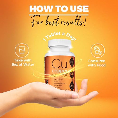 Copper Protocol - Suplemento Mineral em Tabletes com Cobre, Zinco, Vitamina C, Selênio, Boro e Molibdênio – 90 Tabletes/Frasco