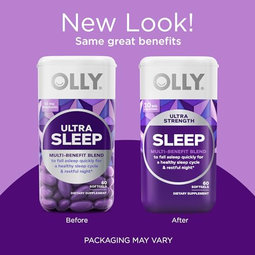 Ultra Strength Sleep Softgels – 10mg Melatonina, L-Teanina, Camomila, Magnésio, Melissa, Suporte para um Sono Profundo e Repousante – Auxílio Noturno para Dormir – Não Vicia – 60 Cápsulas - OLLY