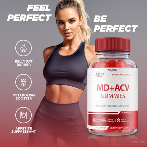 NutraRize - MD ACV Gummies – Gomas de Vinagre de Maçã MD, Gomas de Vinagre de Maçã MD e ACV para Perda de Peso Avançada, Suplemento de Força Máxima, Gomas de Vinagre de Maçã MD, Avaliações de MD Plus ACV (60 Gomas)