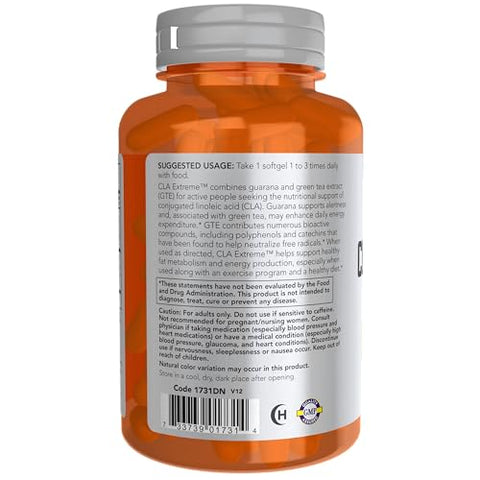 Sports Nutrition, CLA Extreme™ – Ácido Linoleico Conjugado com Guaraná – 60 cápsulas - NOW Foods