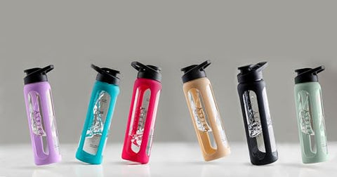 Asbirg - Shaker de Vidro para Fitness | Garrafa para Bebidas com Esfera de Mistura | Preto (roxo pastel) | 500ml