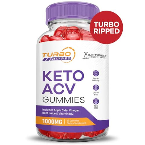 Justified Laboratories - (3 Pacotes) Gomas Turbo Ripped Keto ACV Fórmula Avançada 1000MG Gomas Turbo Ripped Keto Vinagre de Maçã Formulado com Suco de Romã em Pó Beterraba B12 Vegano Não GMO 180g