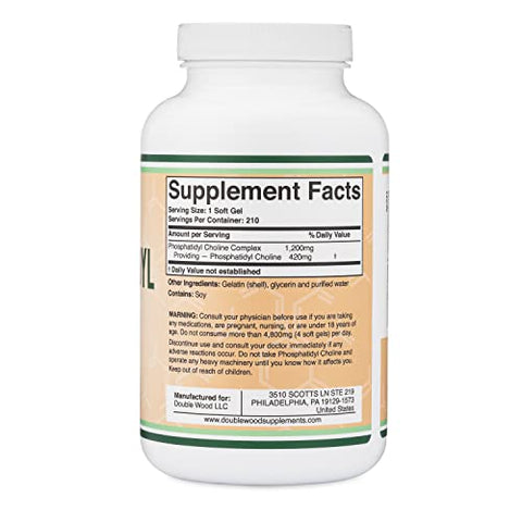 Double Wood Supplements - Fosfatidilcolina 1.200mg – 210 Softgels – Versão Aprimorada de Lecitina de Girassol e Soja (Suplemento de Colina) – Livre de Transgênicos e Glúten para Apoiar a Saúde Cerebral por Double Wood