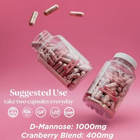 DOCTOR SAFE - Cranberry D-Mannose 1400mg – Suplemento para Saúde Urinária e Vaginal – Suporte Natural UT – Ação Rápida – Detox – 1400mg de Cranberry em Cápsulas