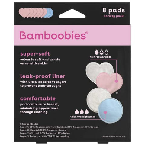 Almofadas de Amamentação para Mulheres, Reutilizáveis e Laváveis, Azul e Rosa Claro, 3 Pares Regulares e 1 Par Noturno, Almofadas à Prova de Vazamentos para Amamentação, 4 Pares - Bamboobies