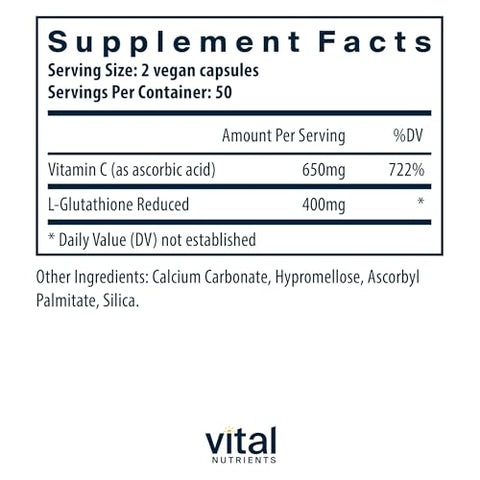Glutationa 400mg | Suporte Antioxidante para Desintoxicação do Fígado | Suplemento Antioxidante Vegano para Promover a Saúde e Desintoxicação do Fígado | Livre de Glúten, Laticínios e Soja | 400g - Vital Nutrients