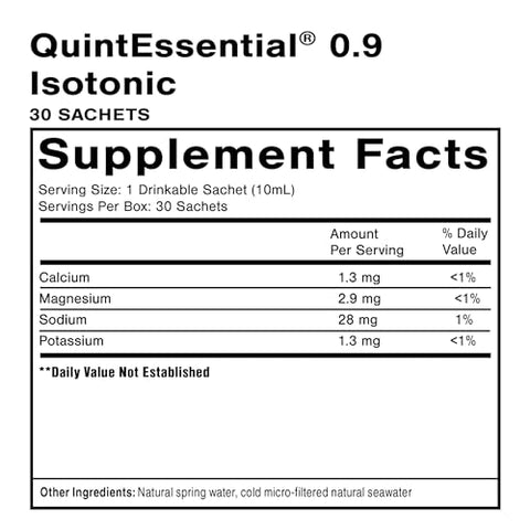 Quintessential 0.9 Sachês – Solução Isotônica com Minerais do Mar e Água de Nascente Alpina – Hidratação Líquida, Suplemento Multimineral de Eletrólitos - Quicksilver Scientific