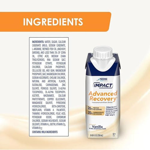 Impact - IMPACT Advanced Recovery Bebida de Baunilha, Nutrição PRÉ e PÓS Cirurgia (280 Calorias, 26g Proteína) 250ml, Pacote com 10