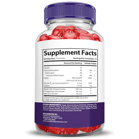 Justified Laboratories - (2 Pacotes) Gomas Ketocalm Nutrition Keto ACV Fórmula Avançada 1000MG Keto Calm Nutrition Gomas Keto de Vinagre de Maçã Formuladas com Pó de Romã e Beterraba B12 Vegan