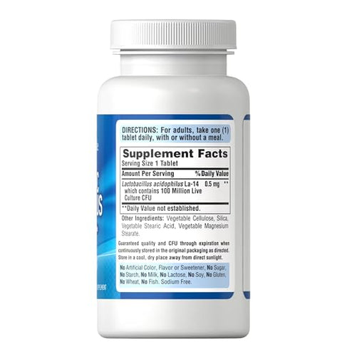 Puritan's Pride - Puritans Pride – Probiótico Acidophilus em Comprimidos, Branco, 100 Unidades
