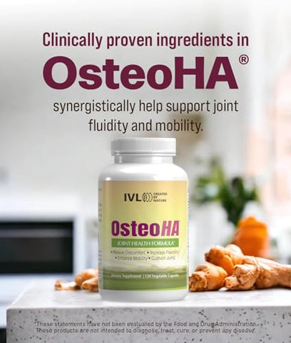OsteoHA Fórmula para Saúde das Articulações – Suplementos para Suporte da Saúde das Articulações – com Ácido Hialurônico – Flexibilidade, Mobilidade, Estilo de Vida – com Boswellia, Vitamina C (120 Cápsulas Vegetais) - IVL