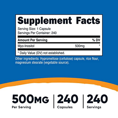 Inositol 500mg – 240 Cápsulas Veggie, Sem OGM, Sem Glúten (Myo-Inositol) - Nutricost