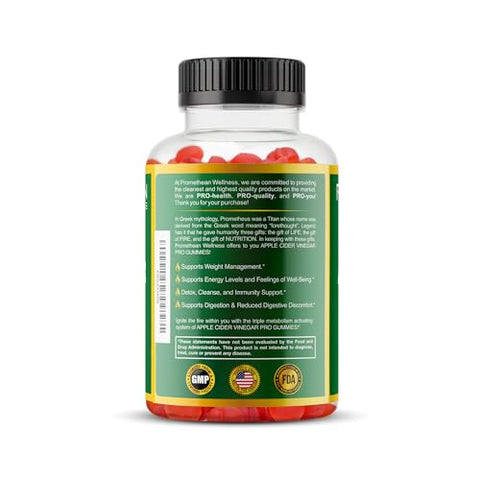 Promethean Wellness - Gummies de Vinagre de Maçã Sem Açúcar  Golo – Detox Keto Avançado – Baixo Carboidrato – Limpeza Detox – 60g