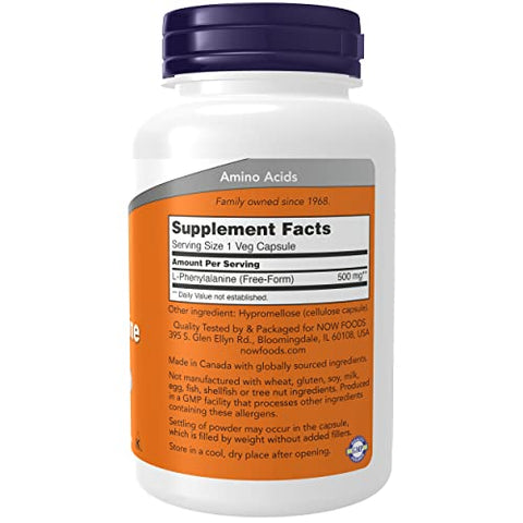 L-Phenylalanine 500mg – 120 Cápsulas (Pacote com 2) – Aumente sua energia e bem-estar com este aminoácido essencial! - NOW Foods