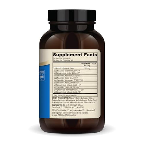 Complete Probiotics 70 Bilhões UFC, 90 Porções (90 Cápsulas), Suplemento Alimentar, Apoia a Saúde Digestiva, Não OGM, Certificado NSF - Dr. Mercola