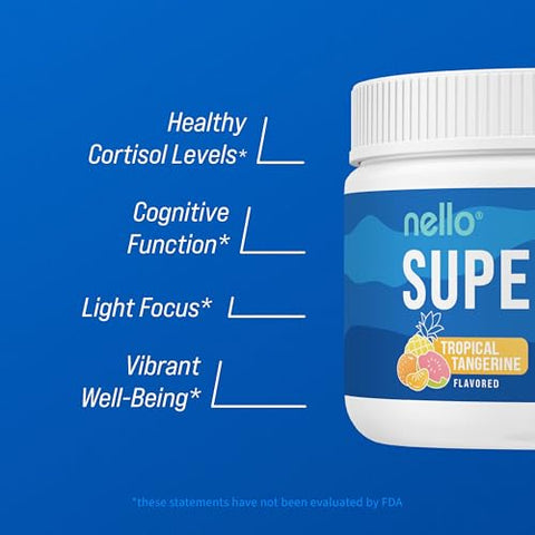 Supercalm: Pó para Bebida Energética, Tangerina Tropical, L Teanina, Ksm-66 Ashwagandha, Glicinato de Magnésio, Vitamina D3, Suplementos para Relaxamento - Nello