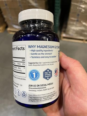 Trace Minerals - Cápsulas de Magnésio Glicinato de Minerais Traços | Suplemento de 120 mg de Magnésio | 90 Unidades