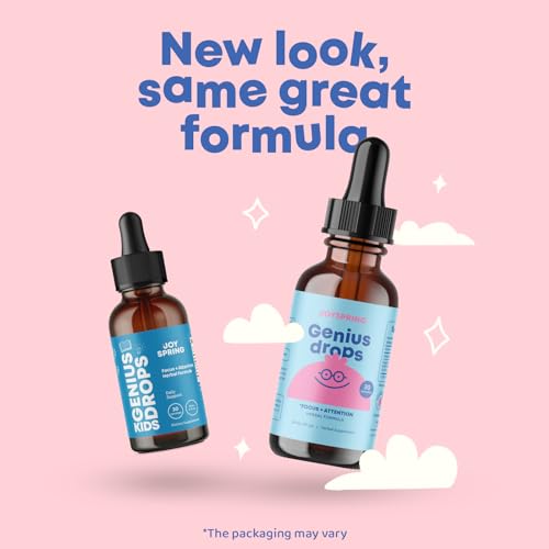 Genius Drops JoySpring – Suplemento de Foco Orgânico para Crianças | Comprovado Clinicamente para Melhor Desempenho Escolar | Suplemento Líquido de Foco Herbal para Crianças com