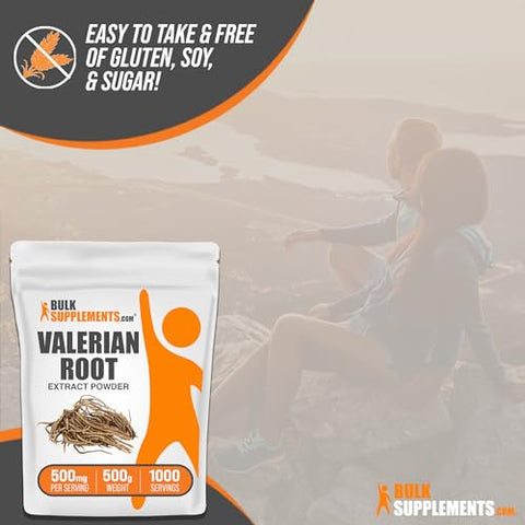 Valerian Root Extract Powder BulkSupplements.com – Pó de Raiz de Valeriana, Extrato de Valeriana – para Bem-Estar Geral, Sem Glúten, 500mg por Porção, 500g (1.1 lbs), Pacote de 1