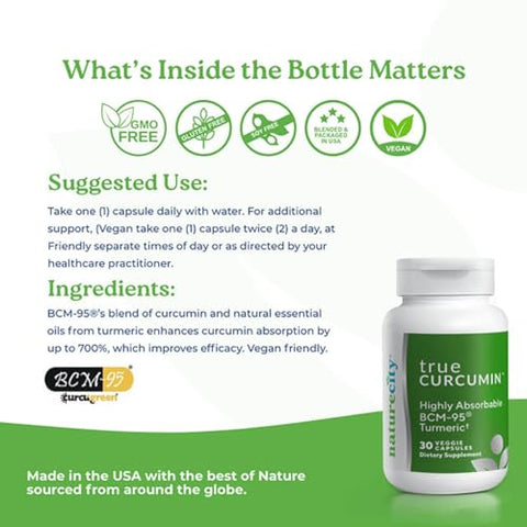 NatureCity - Suplemento de Curcumina Verdadeira | Cápsulas de Curcuma 500mg | Aumento de Absorção de até 700%% (90 Dias de Fornecimento) | Suporte para Articulações