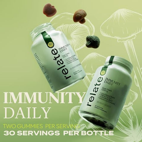 relate - Relate Immunity Daily Gummies – Super Greens, Lion’s Mane | Reforço Imunológico em Gomas – Verdes Super, Cogumelo do Leão | 60 g