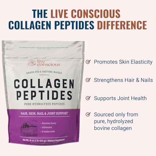Pó de Peptídeos de Colágeno Live Conscious – Suporte para Cabelo, Pele, Unhas e Articulações – Tipo I – 100g