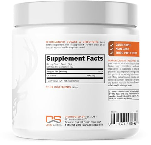L-Citrulline 3000mg em Pó, Essenciais (100 Porções) – Aumente sua performance! - Bucked Up