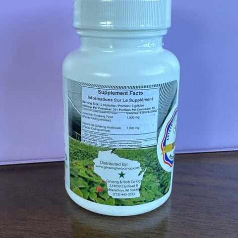 GINSENG & HERB CO-OP A WISCONSIN GROWER COOPERATIVE - USA - Cápsulas de Ginseng Americano Puro de Wisconsin – 500mg. Autêntico Panax Quinquefolius. Raiz de Ginseng Moída Potente – Sem Preenchedores, Ligantes ou Outros Aditivos