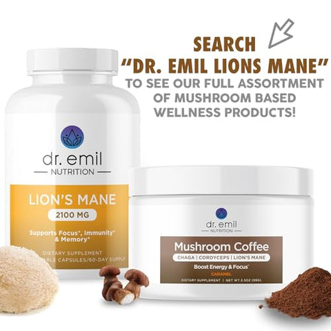 DR. EMIL NUTRITION - Suplemento Orgânico de Cogumelo do Leão para Clareza Mental e Foco