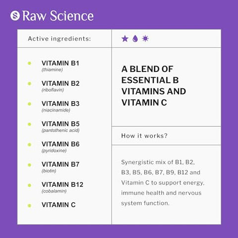 S RAW SCIENCE - Complexo de Vitaminas B em Cápsulas – B1 B2 B3 B5 B6 B7 B9 B12, Biotina, Ácido Fólico, Vitamina C para Energia