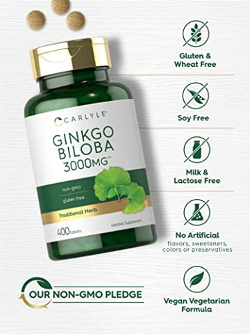 Ginkgo Biloba 3000mg | 400 Comprimidos | Sem OGM, Livre de Glúten  Carlyle - Carlyle