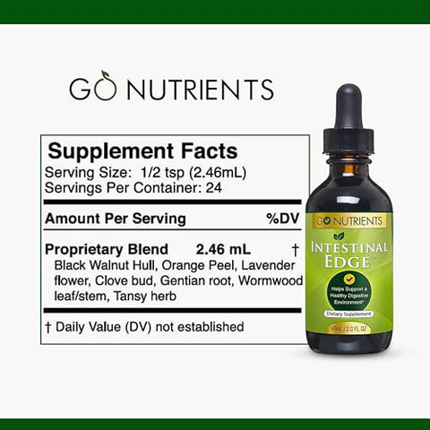 Intestinal Edge – Suporte à Saúde Intestinal: Nutrição Digestiva, Vitalidade e Pele Radiante com Nogueira Preta, Cravo e Raiz de Genciana – 100% Natural e Livre de Transgênicos – 60ml - Go Nutrients