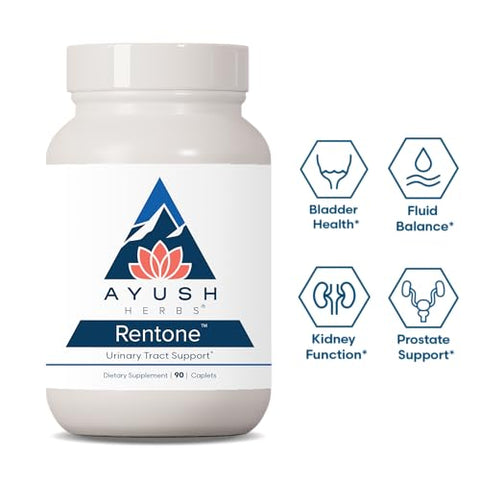 Rentone: Suplemento Ayurvédico para Trato Urinário e Suporte Renal, Mistura de Ervas e Minerais Naturais com Cranberry, Vitamina B6, Tribulus e Manjericão Sagrado, 90 cápsulas - Ayush Herbs